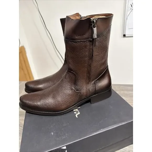 802VNBS - Franco Cuadra brown dress casual leather zip ankle boots for men
